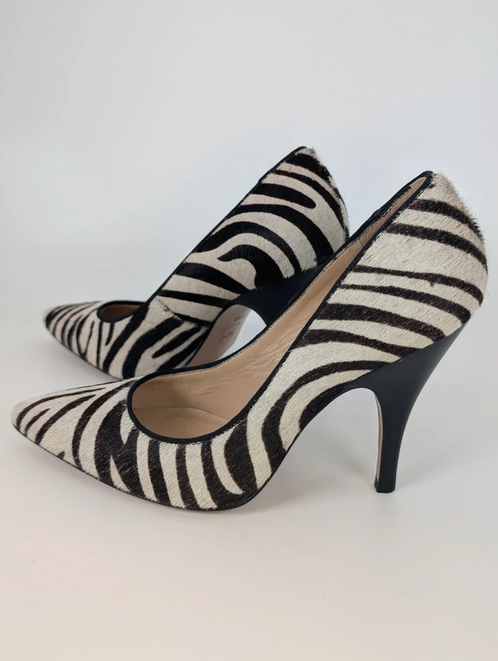 Talbots Zebra Leather Pointy Toe Pump Heels Brown Black White Cream Size 6.5